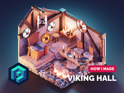 Viking Hall Tutorial 3d blender diorama illustration isometric lowpoly medieval render room tutorial viking hall