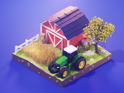 Farm Diorama 3d blender diorama farm illustration isometric lowpoly render tractor