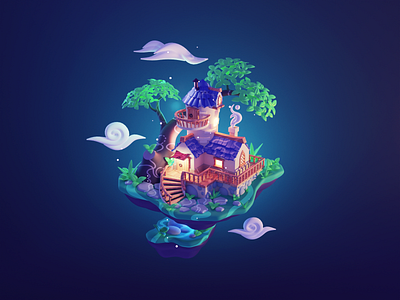 Fantasy House 3d abstract blender diorama fantasy house illustration island textures