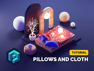 Pillows and Cloth Tutorial 3d abstract bedroom blender cloth composition illustration isometric render room