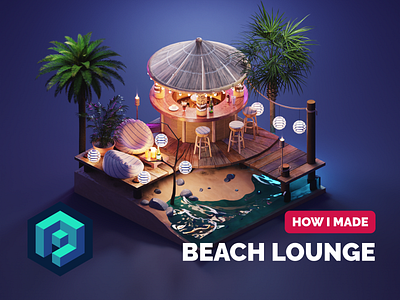 Beach Lounge Tutorial 3d beach blender diorama illustration isometric lowpoly render summer tiki tutorial