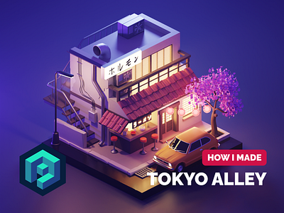 Tokyo Alley Tutorial 3d blender city diorama illustration isometric lowpoly render tokyo tutorial