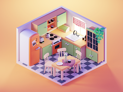 Kitchen Illustration 3d blender diorama illustration isometric kitchen lowpoly render room