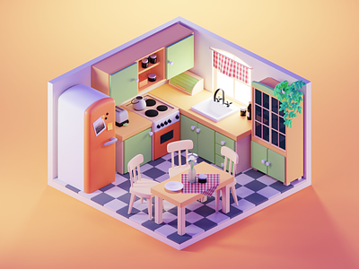 Kitchen Illustration 3d blender diorama illustration isometric kitchen lowpoly render room