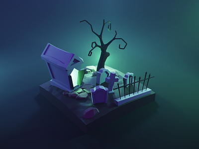 Graveyard Tutorial 3d blender diorama graveyard halloween illustration isometric lowpoly render spooky