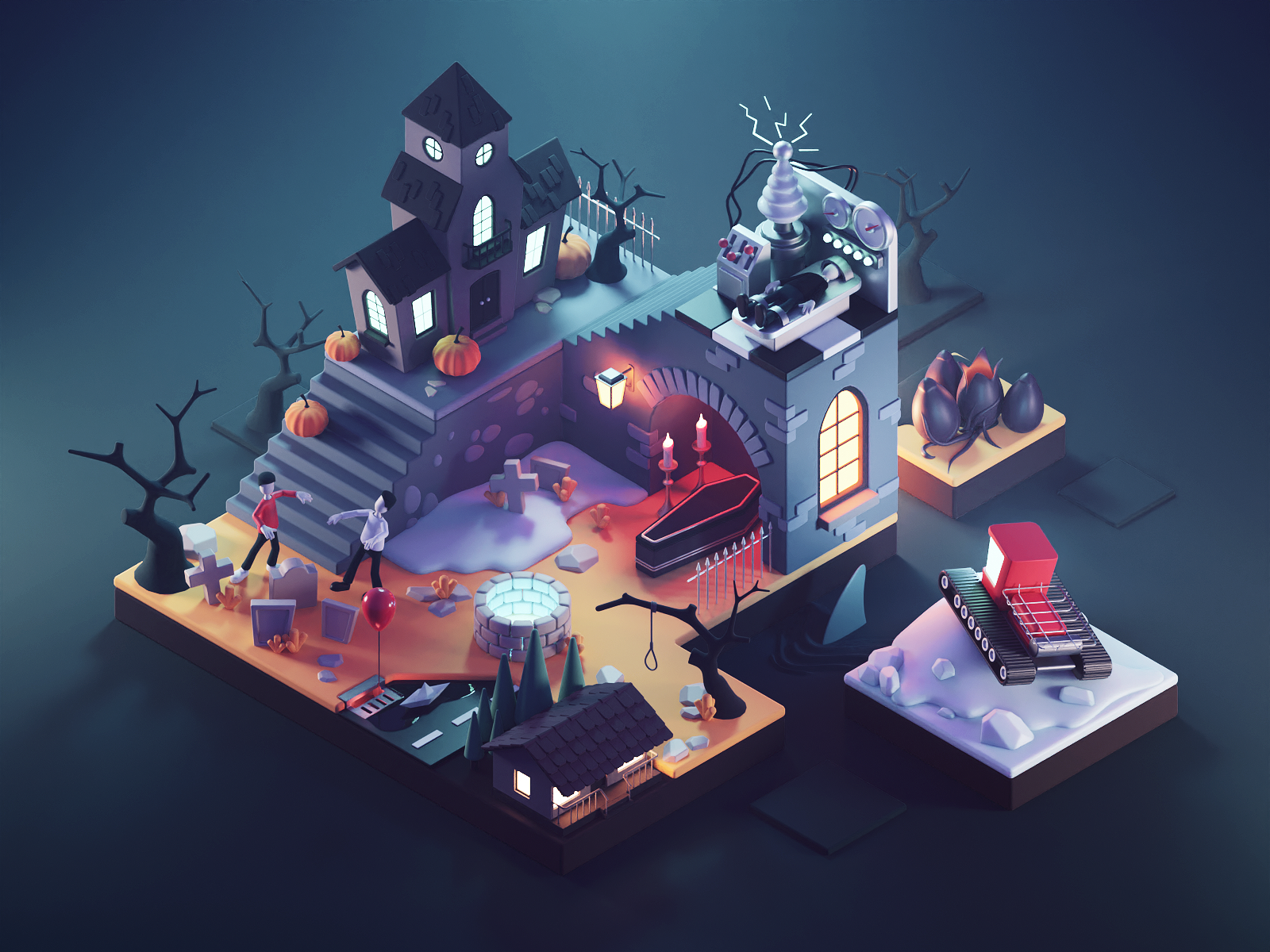 Horror Movies 3d blender diorama halloween horror movies horrors illustration isometric monsters render spooky