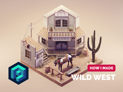 Wild West Tutorial 3d blender diorama illustration isometric lowpoly render tutorial western wild west