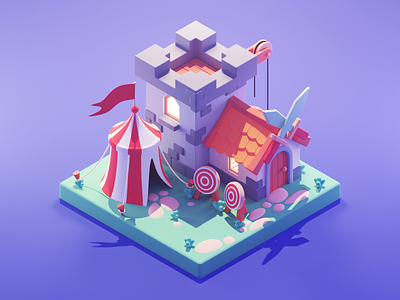 Training Grounds 3d blender building diorama gameart illustration isometric lowpoly render strategy game