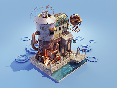 Steampunk Daylight 3d blender building city diorama illustration isometric lowpoly render steampunk