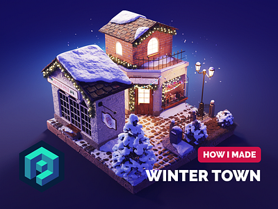 Winter Town Tutorial 3d blender diorama illustration isometric lowpoly render tutorial winter xmas