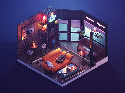 Night Time Central Perk 3d blender central perk diorama friends illustration isometric lowpoly render