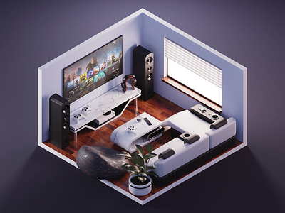 Gaming Lounge 3d 3d room blender diorama gaming room illustration isometric render room xbox