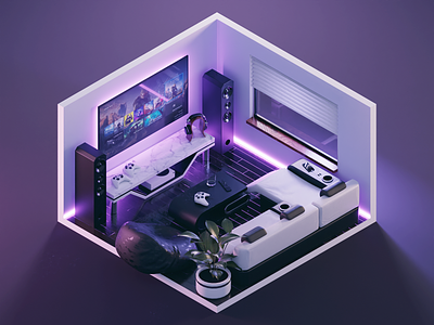 Xbox Lounge 3d blender diorama gaming room illustration isometric render room xbox