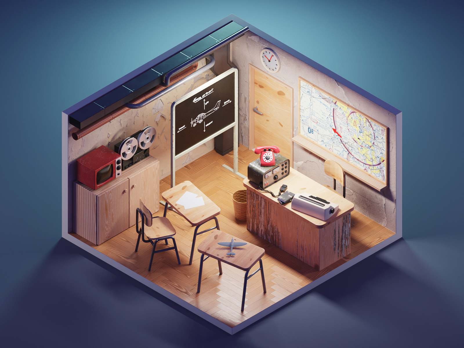 Pilot School 3d 3d room blender diorama illustration isometric isometric room render room