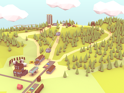 Mountain valley 3d blender illustration landscape lowpoly map mountains trees