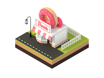 Donut Store 🍩 3d blender building design donuts food icon illustration isometric render street ui