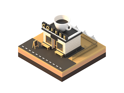 Coffee Shop ☕️ 3d blender building coffee design icon illustration lowpoly shop