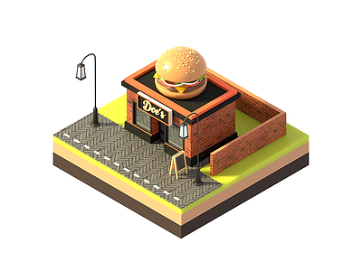 Burger Joint 🍔 3d blender building burger design icon illustration isometric street streetfood