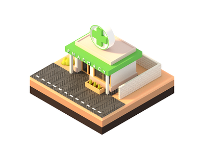 Pharmacy 💊 3d blender building design icon illustration isometric pharmacy street