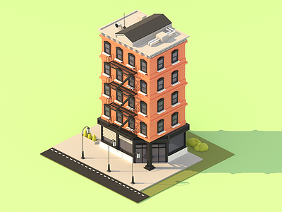 Building 3d blender building city design house illustration isometric low model poly stairs