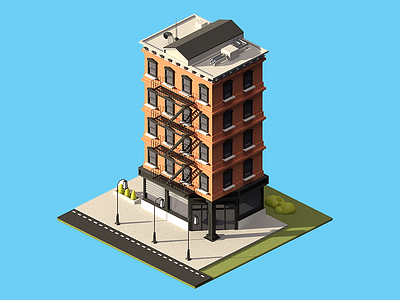 Building HDRI 3d blender building city design house illustration isometric low model poly stairs