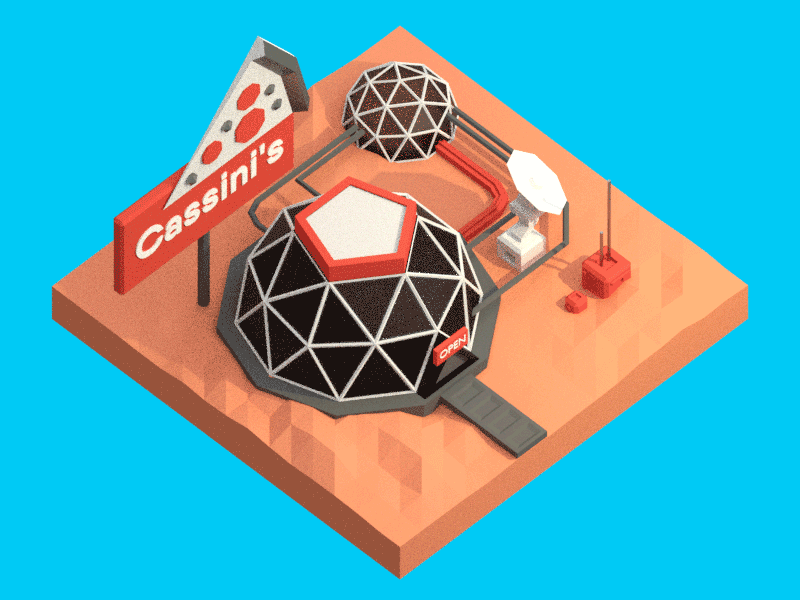 Martian Pizza 3d animation blender colonization delivery design drone illustration isometric lowpoly mars pizza render restaurant space