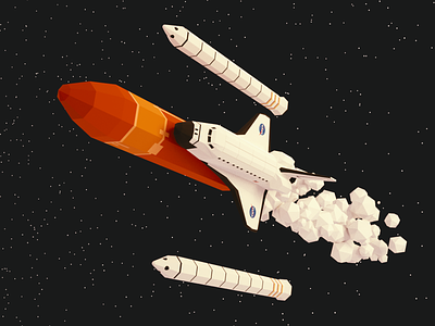 Shuttle Stage Two 🚀 3d blender design detachment flyby flying illustration lowpoly render rocket shuttle space stars