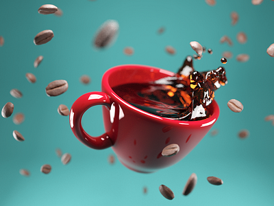 Fuel ☕️ 3d beans blender coffee cup design falling illustration liquid pbr render splash