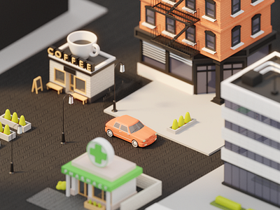 Stop for a Coffee ☕️ 3d blender building car city coffee coffeehouse design downtown illustration isometric render street