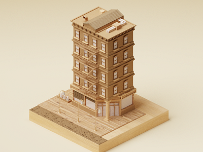 Wood and Cardboard Building 3d blender building city design illustration isometric lowpoly model pbr render