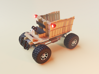 Wooden Cart 4x4 3d blender car cart design illustration lowpoly model offroad render
