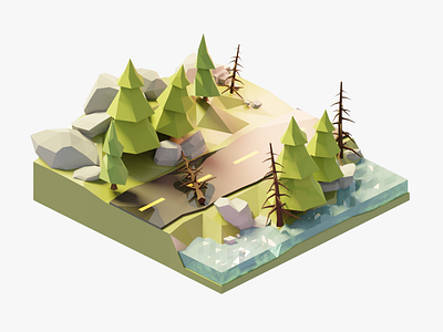 Forest Road Diorama 3d 3d art blender design diorama forest illustration isometric landscape lowpoly render road trees