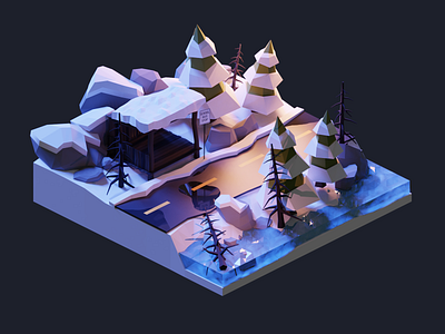 Winter Wonderland Pt.3 3d blender christmas december design diorama forest illustration isometric lowpoly night render snow winter xmas