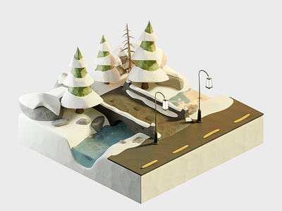 Clay Winter 3d blender christmas clay claydoh design diorama illustration isometric render snow winter xmas