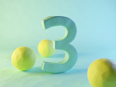 Clay Number Three 3d blender clay claydoh design illustration number numbers plasticine render three typography