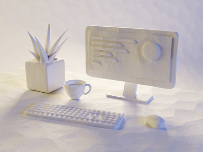 Workspace Light Study 3d blender clay claydoh computer design desktop illustration pc plasticine render table workspace