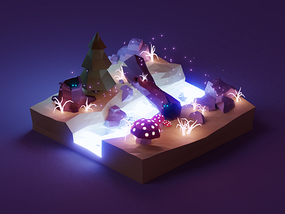Enchanted Night Diorama 3d blender design diorama enchanted forest glow illustration isometric lights low poly lowpoly magic night render