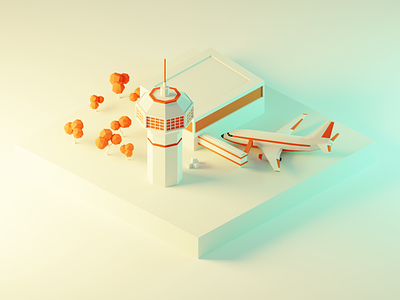 Airport Low Poly Diorama ✈️ 3d airplane airport blender design illustration isometric low poly lowpoly model render tower