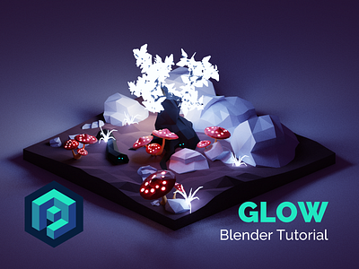 Glow - Blender Tutorial 👨‍🎓 3d blender design diorama forest glow illustration isometric low poly lowpoly lowpolyart model neon night render tree