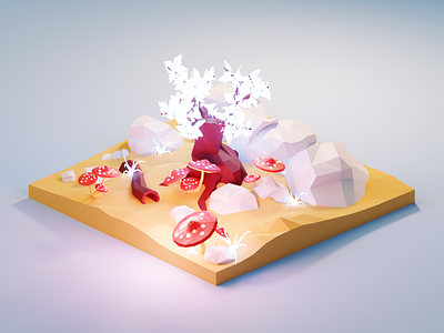Forest Diorama 🍄 3d blender design diorama fantasy forest glow illustration isometric low poly lowpoly lowpolyart model render tree