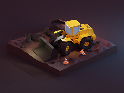 Construction Vehicle 3d blender construction design diorama illustration isometric low poly lowpoly lowpolyart model night render vehicle