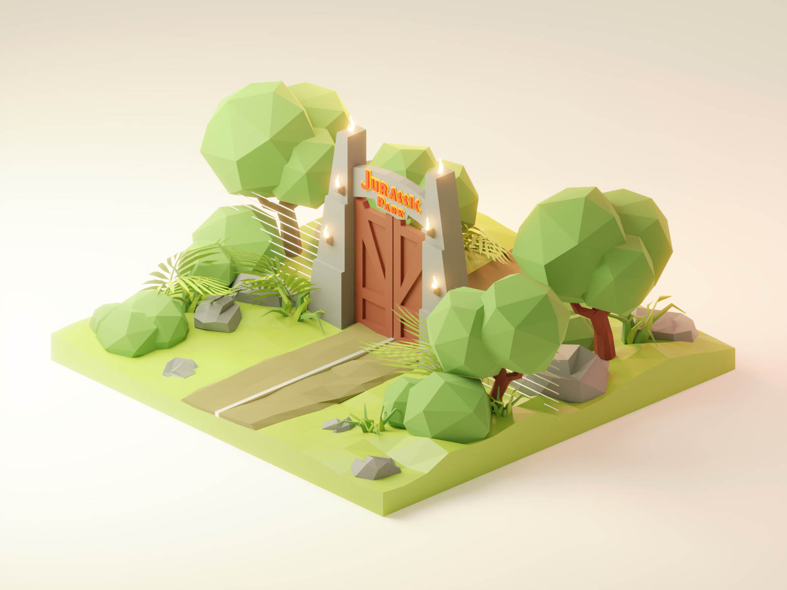 Jurrassic Park Diorama 🦖 3d blender diorama fanart illustration isometric jurrassic park low poly lowpoly lowpolyart model movie render