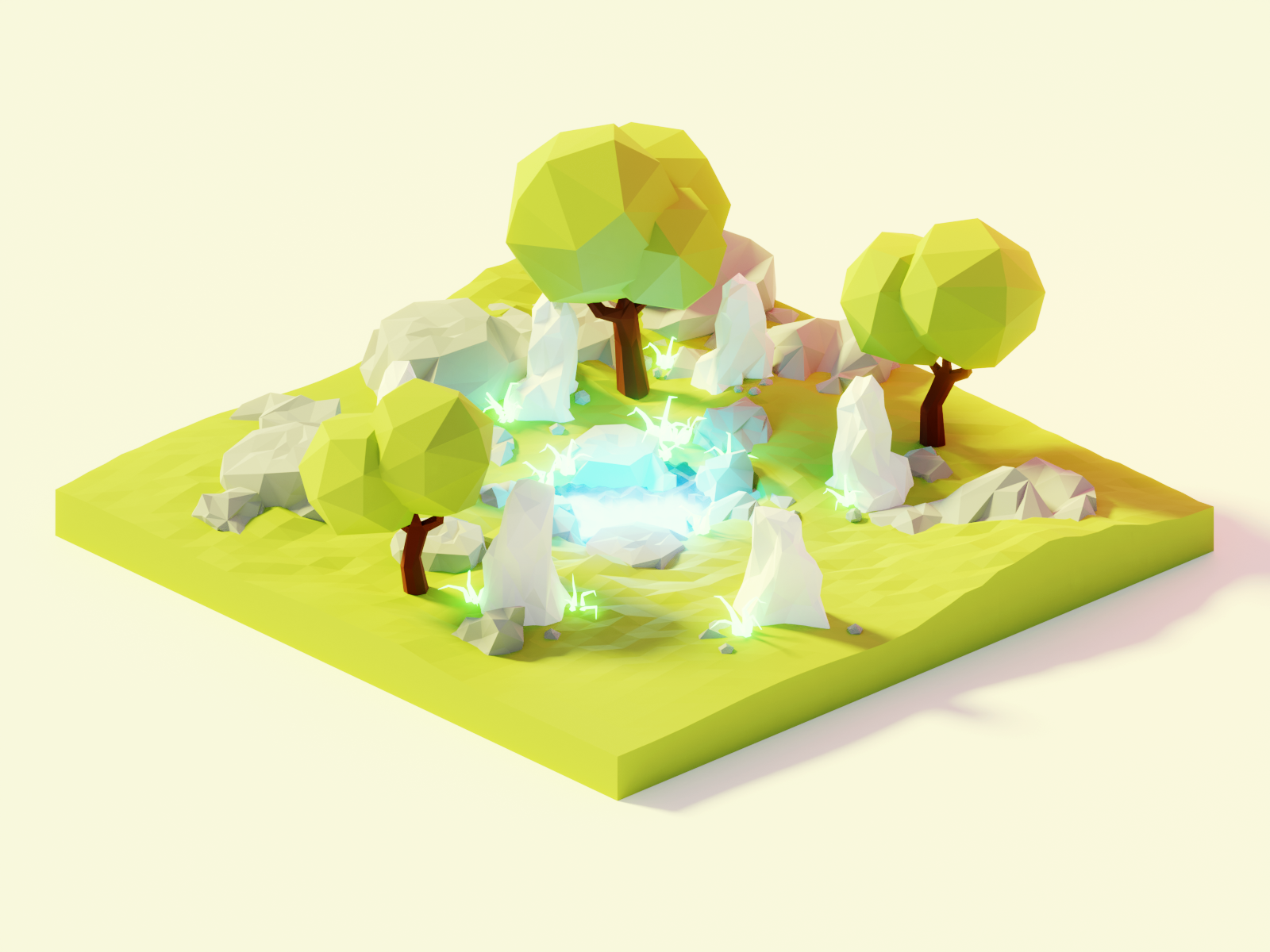 Fountain of Youth Pt. 2 3d blender design diorama fantasy illustration isometric low poly lowpoly lowpolyart model nature pond render
