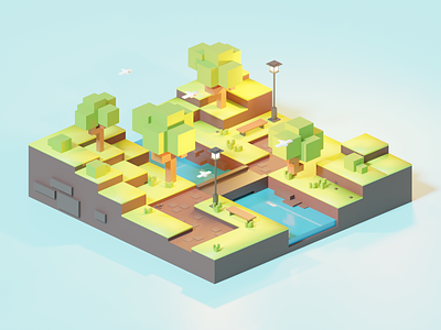 Walk in the Park 3d blender box design diorama illustration isometric low poly lowpoly lowpolyart model nature park render
