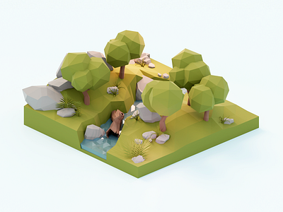 Forest Diorama 🌳 3d blender design diorama forest illustration isometric low poly lowpoly lowpolyart model render