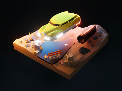 Big Bada Boom! 3d 5th element blender design diorama fanart flying car illustration korben dallas low poly lowpoly lowpolyart model movie render vehicle