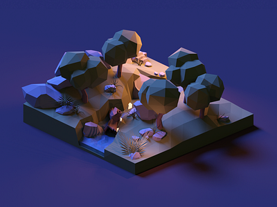 Night in the Forest 3d blender design diorama illustration isometric low poly lowpoly lowpolyart model nature render