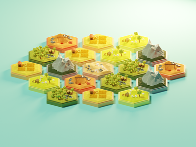 Settlers of Catan 3d blender boardgame design diorama game illustration isometric low poly lowpoly lowpolyart model render settlersofcatan tiles
