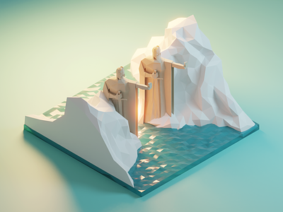 Argonath from Lord of the Rings 3d argonath blender design diorama illustration isometric lordoftherings lotr low poly lowpoly lowpolyart model render