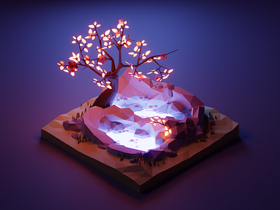 Spring Glow 3d blender design diorama forest illustration isometric low poly lowpoly lowpolyart model render